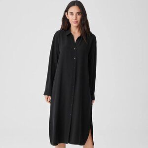 Eileen Fisher Silk Georgette Crepe Long Sleeve Shirtdress
